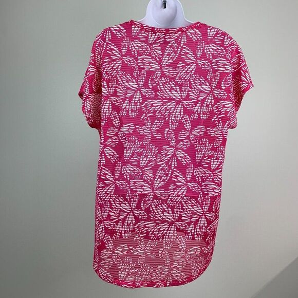 Chico's 2 (12) Top Dolman Sl Pink White Crinkle Lined in Front Semi-sheer - Picture 4 of 9